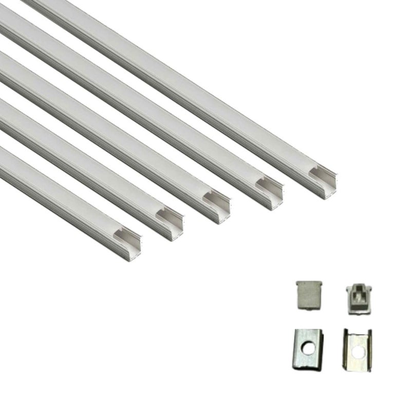 Abaj Lighting Aluminum Rectangular Surface LED 1Meter Profile Channels with Diffused Cover End Caps and Mounting Clips for LED Strip Light 07x09mm Pack of 5 - Image 1