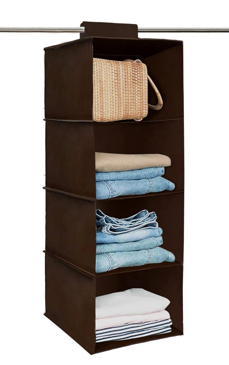 Kuber Industries 4 Shelf ClosetWardrobe Hanging OrganizerShoes Storage CupboardNon Wovan Foldable With Universal FitSize 31 x 25 x 80 Pack of 1 BrownFabric - Image 2