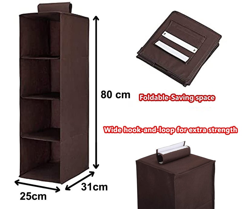 Kuber Industries 4 Shelf ClosetWardrobe Hanging OrganizerShoes Storage CupboardNon Wovan Foldable With Universal FitSize 31 x 25 x 80 Pack of 1 BrownFabric - Image 4