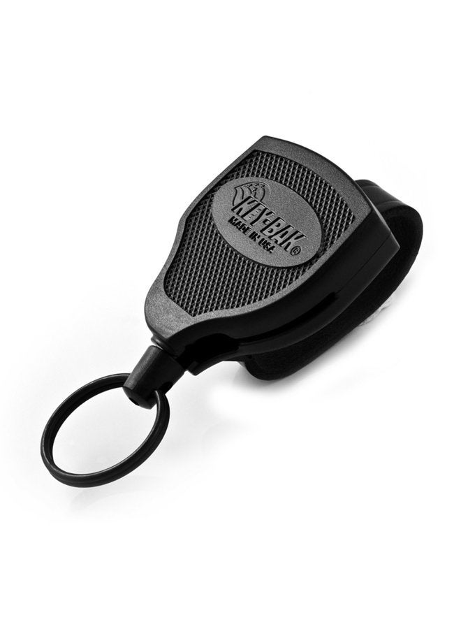 Key-Bak SUPER48 HD 8oz. Locking Retractable Keychain, 48" Retractable Cord, Black Polycarbonate Case, Leather Duty Belt Loop, Oversized Split Ring - Image 1