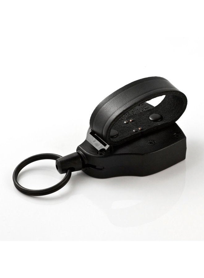 Key-Bak SUPER48 HD 8oz. Locking Retractable Keychain, 48" Retractable Cord, Black Polycarbonate Case, Leather Duty Belt Loop, Oversized Split Ring - Image 2