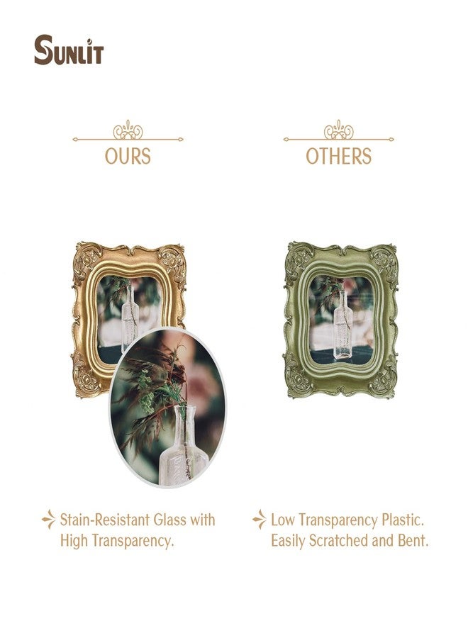 Sunlit إطار صور عتيق مضاء بأشعة الشمس، مقاس 4x4 بوصة، إطارات صور مربعة فاخرة عتيقة بواجهة زجاجية، لعرض الصور، أو تعليقها على سطح الطاولة أو الحائط، أفكار هدايا، ذهبي - Image 3