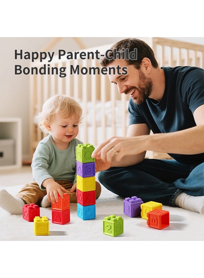 Baby Soft Rubber Building Blocks Silicone Nibbling Hand Ball Baby Children Early Education Toys Relief Large Particle Jenga-Color:12 Soft Rubber Building Blocks - Image 2