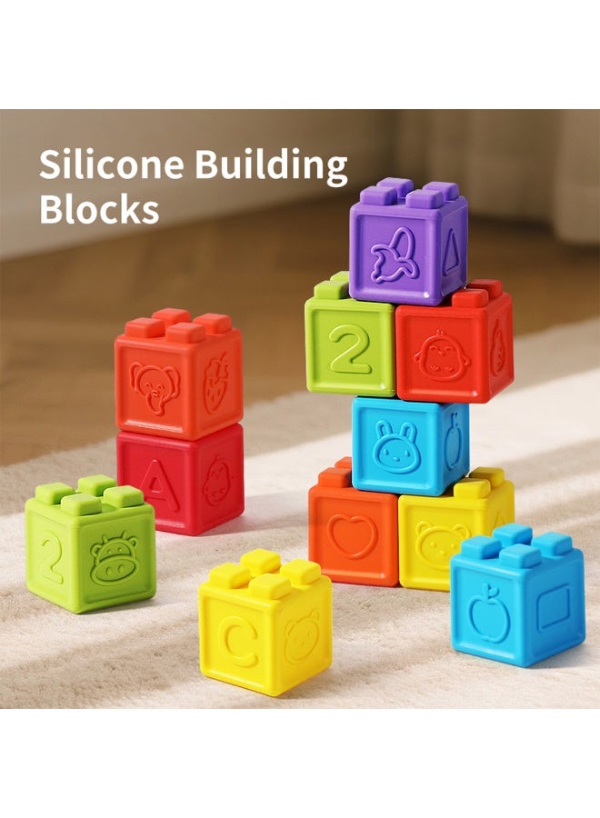 Baby Soft Rubber Building Blocks Silicone Nibbling Hand Ball Baby Children Early Education Toys Relief Large Particle Jenga-Color:12 Soft Rubber Building Blocks - Image 4
