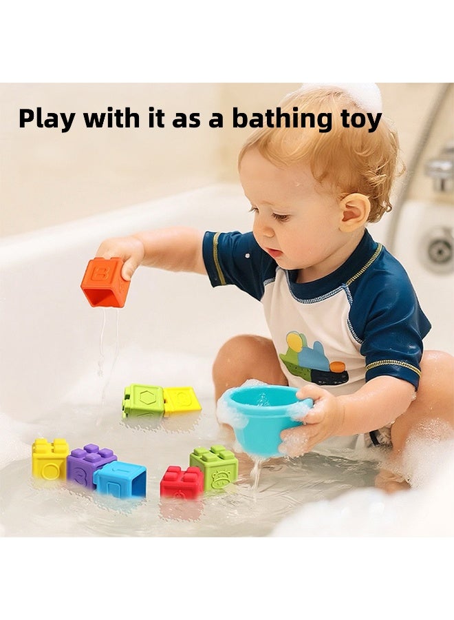 Baby Soft Rubber Building Blocks Silicone Nibbling Hand Ball Baby Children Early Education Toys Relief Large Particle Jenga-Color:12 Soft Rubber Building Blocks - Image 3