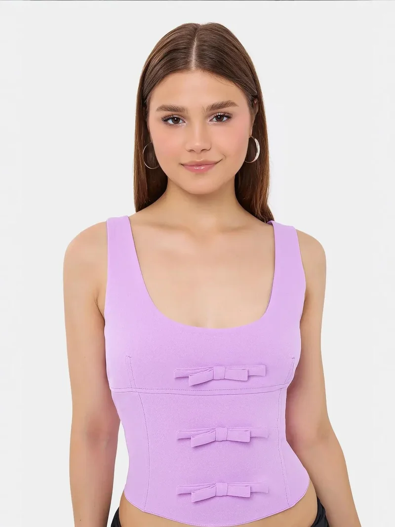 HICCUP Purple Sleeveless Bodycon Top with Bow Detail for Women | Best Price UAE