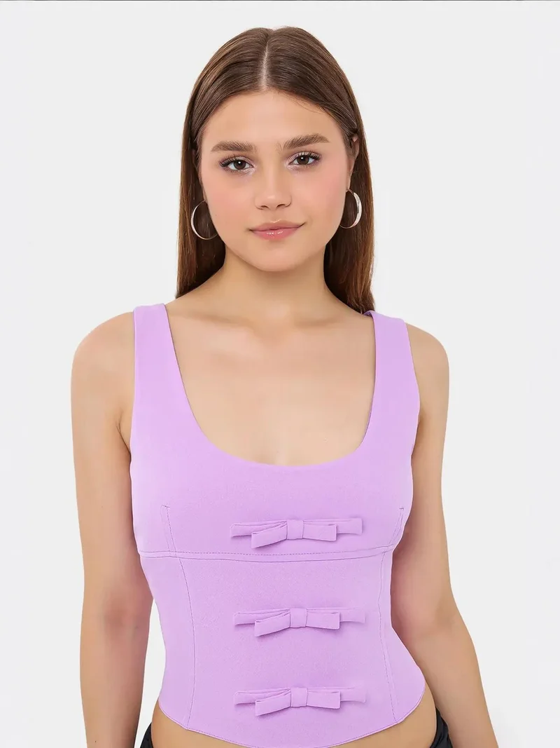 HICCUP Purple Sleeveless Bodycon Top with Bow Detail for Women | Best Price UAE