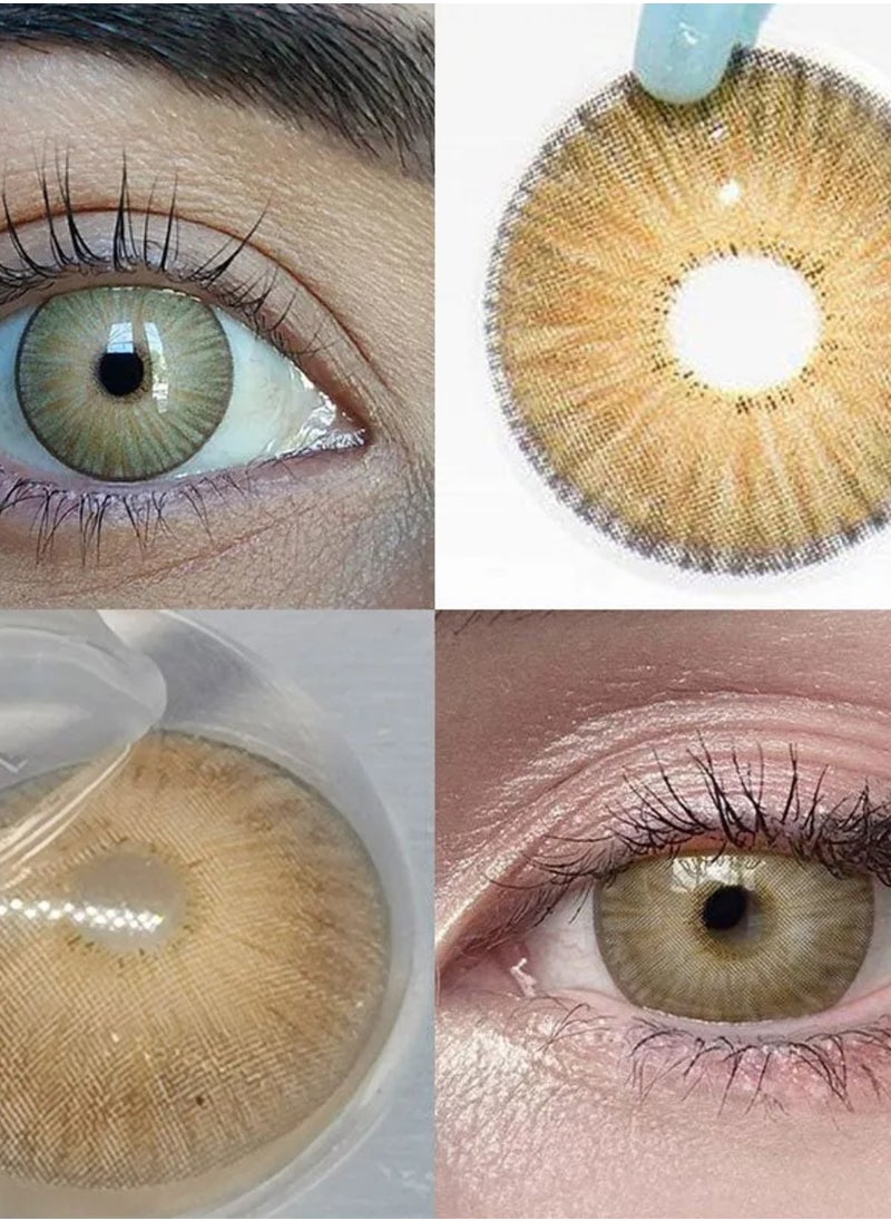 Unibling - New York Brown Yearly Colored Contact Lenses, Unisex Cosmetic Contact Lenses, Enlargement Collection, Light Brown, With Case - Image 1