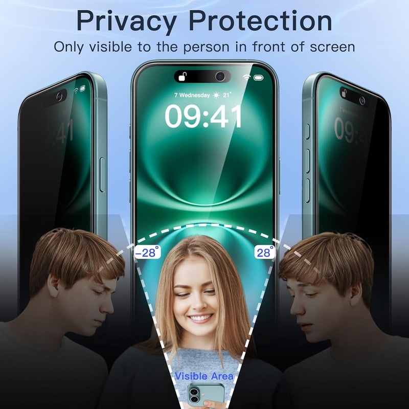 Jetech Privacy Screen Protector for iPhone 16 Plus 6.7-Inch, Anti-Spy Tempered Glass Film with Easy Installation Tool, 2-Pack - Image 3