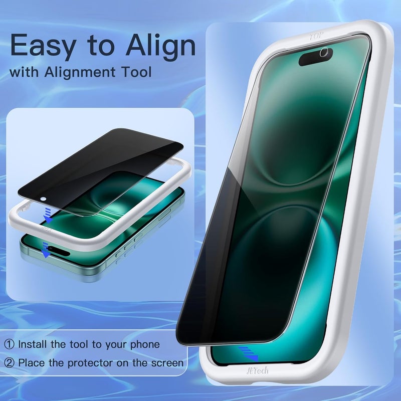 Jetech Privacy Screen Protector for iPhone 16 Plus 6.7-Inch, Anti-Spy Tempered Glass Film with Easy Installation Tool, 2-Pack - Image 4