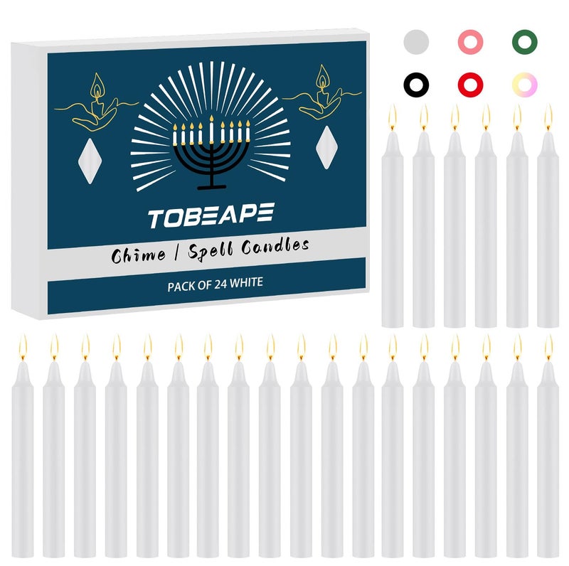 Tobeape Spell Chime Candles 24 pcs White Candles, 4" Tall Unscented Mini Taper Candle for Christmas, Witchcraft, Wiccan Altar, Magic Tool, Ritual, Prayer, Meditation, Wedding Party Decoration, Shabbat - Image 1