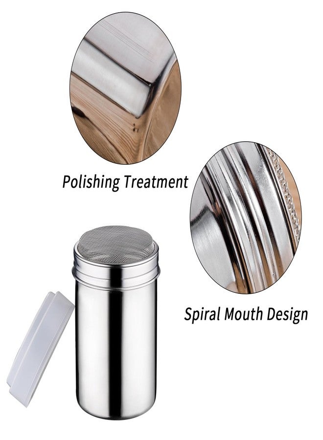 Ogetok 2 Pack Powder Sugar Shaker Duster, Stainless Steel Mesh Coffee Shakers Sets, 7oz Small Flour Sifter Seasoning Shaker with Lid & 16 Coffee Stencils for Baking Soda Cappuccino Cinnamon Cake Bread - Image 3