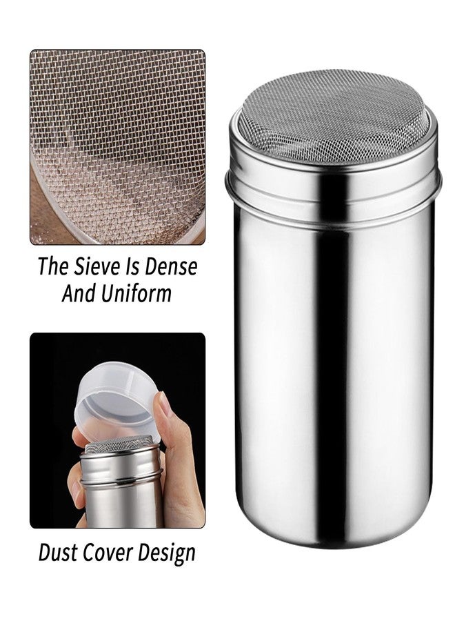 Ogetok 2 Pack Powder Sugar Shaker Duster, Stainless Steel Mesh Coffee Shakers Sets, 7oz Small Flour Sifter Seasoning Shaker with Lid & 16 Coffee Stencils for Baking Soda Cappuccino Cinnamon Cake Bread - Image 4
