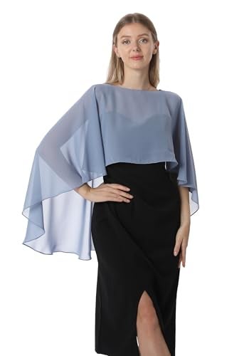 Hotshawl Capelets for women Chiffon Cape Shawls and Wraps for Evening Dress Wedding Capes Cover Up (Dusty Blue) - Image 1