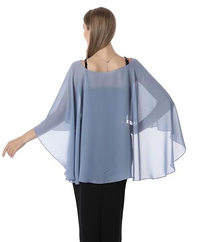 Hotshawl Capelets for women Chiffon Cape Shawls and Wraps for Evening Dress Wedding Capes Cover Up (Dusty Blue) - Image 4