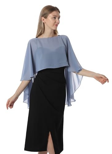 Hotshawl Capelets for women Chiffon Cape Shawls and Wraps for Evening Dress Wedding Capes Cover Up (Dusty Blue) - Image 2