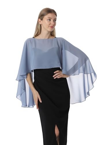 Hotshawl Capelets for women Chiffon Cape Shawls and Wraps for Evening Dress Wedding Capes Cover Up (Dusty Blue) - Image 3