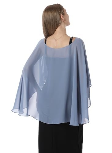 Hotshawl Capelets for women Chiffon Cape Shawls and Wraps for Evening Dress Wedding Capes Cover Up (Dusty Blue) - Image 5