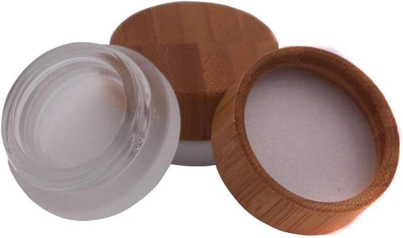 2PCS 5g/5ml/0.17oz Empty Upscale Frosted Glass Cream Jar Bottle Cosmetic Dispenser Refillable Container Pot Vial Holder Sample Storage with Eco Bamboo Lid For Eye Cream Lotion Ointments Lip Balm