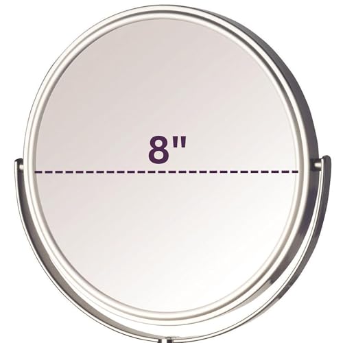 JERDON Two-Sided Wall Mounted Nickel Finish Makeup Mirror - 5X-1X Magnification - 8” Diameter Mirror Extends 13.5” - Model JP7506N - Image 3