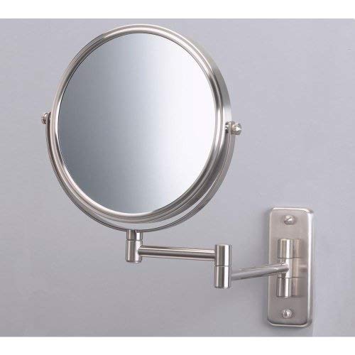 JERDON Two-Sided Wall Mounted Nickel Finish Makeup Mirror - 5X-1X Magnification - 8” Diameter Mirror Extends 13.5” - Model JP7506N - Image 2