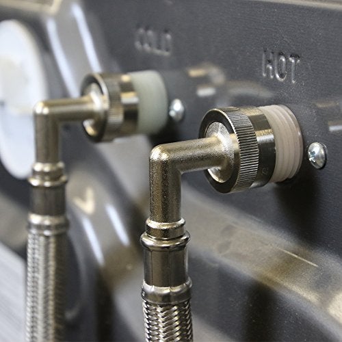 Eastman Washing Machine Connector, Pack of 2, 3/4 Inch FHT Connection, 90 Degree Elbow, 4 Foot Braided Stainless Steel Washing Machine Hoses, 48376 - Image 3