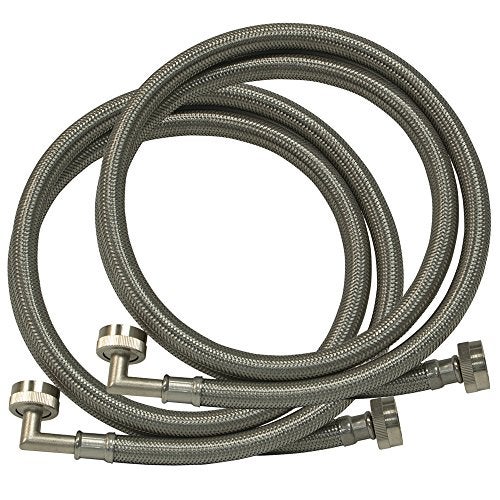Eastman Washing Machine Connector, Pack of 2, 3/4 Inch FHT Connection, 90 Degree Elbow, 4 Foot Braided Stainless Steel Washing Machine Hoses, 48376 - Image 2