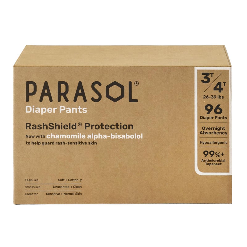 Parasol Clear+Dry Natural Disposable Diaper Pants, RashShield Protection and Active 360 Comfort Wrap, Hypoallergenic Training Diapers, Size 5 (3T-4T), 96 Count - Image 1