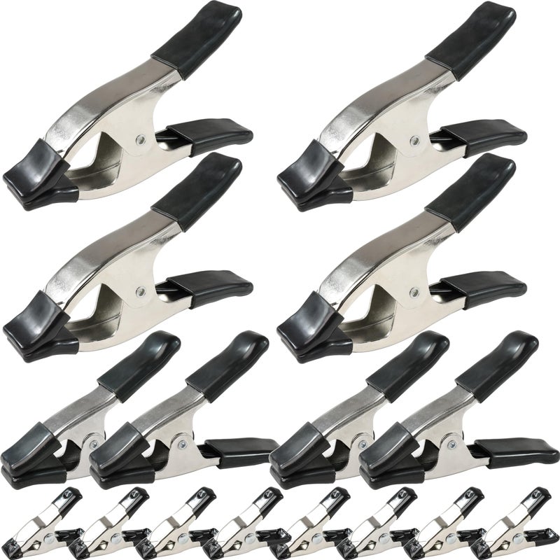 Wellmax 16PC Nickel-Plated Metal Spring Clamps Set - Heavy Duty Clips for Woodworking, Photography Backdrops, and More - Includes 8pc 2 Inch, 4pc 4 Inch, and 4pc 6 Inch Clamps - Image 1