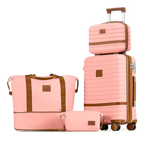 Joyway Carry On Luggage 20 Inch Expandable Suitcase with Spinner Wheel, 4 Piece Hard Shell Luggage Set with TSA Lock(Pink brown) - Image 1