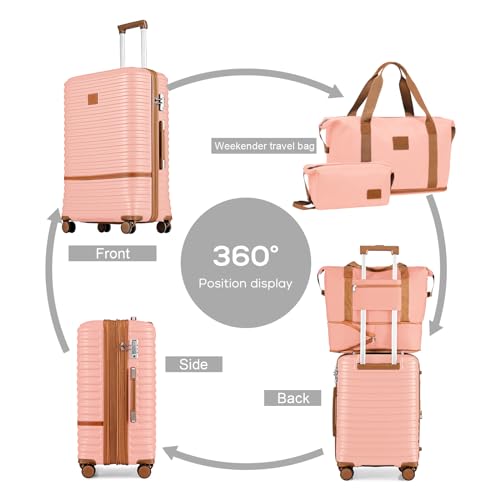 Joyway Carry On Luggage 20 Inch Expandable Suitcase with Spinner Wheel, 4 Piece Hard Shell Luggage Set with TSA Lock(Pink brown) - Image 4
