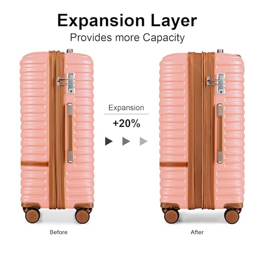 Joyway Carry On Luggage 20 Inch Expandable Suitcase with Spinner Wheel, 4 Piece Hard Shell Luggage Set with TSA Lock(Pink brown) - Image 2