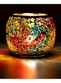 S SYMEFER Mosaic Glass Candle Holder/Tea Light Holder/Vase/Pen Holder, Romantic Handmade Shattered Glass Tea Light Candle Shade/Potted Plants Bowl for Home Decoration Wedding Party-Multi  - Image 1