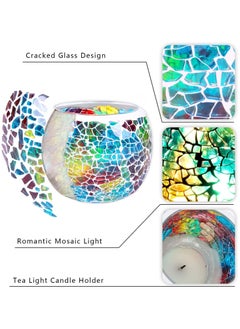 S SYMEFER Mosaic Glass Candle Holder/Tea Light Holder/Vase/Pen Holder, Romantic Handmade Shattered Glass Tea Light Candle Shade/Potted Plants Bowl for Home Decoration Wedding Party-Multi  - Image 3