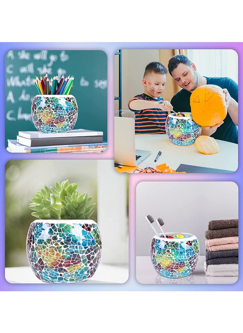 S SYMEFER Mosaic Glass Candle Holder/Tea Light Holder/Vase/Pen Holder, Romantic Handmade Shattered Glass Tea Light Candle Shade/Potted Plants Bowl for Home Decoration Wedding Party-Multi  - Image 4