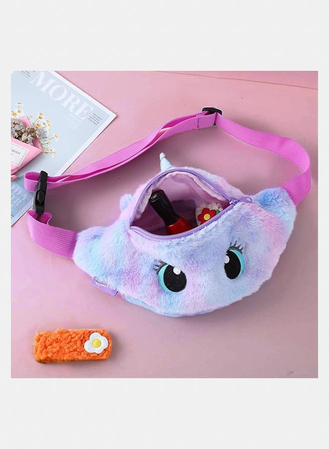 Fashionable waist bag  Girls Fanny Pack Unicorn Waist Bag for Kids,Cute Plush Belt Bag Small Bum Bag with Adjustable Belt for Children Sport Running Camping Trip (Unicorn Fanny Pack for Big Eye Purple), Purple, Small  - Image 3