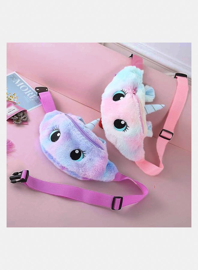 Fashionable waist bag  Girls Fanny Pack Unicorn Waist Bag for Kids,Cute Plush Belt Bag Small Bum Bag with Adjustable Belt for Children Sport Running Camping Trip (Unicorn Fanny Pack for Big Eye Purple), Purple, Small  - Image 2