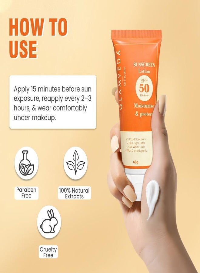 Glamveda Hybrid Sunscreen Lotion SPF 50 PA+++ | 60g | Transparent & Ultra-lightweight Sunscreen | Non-Greasy, Quick-Absorbing | Zero White Cast, All Skin Types | for Men & Women - Image 4