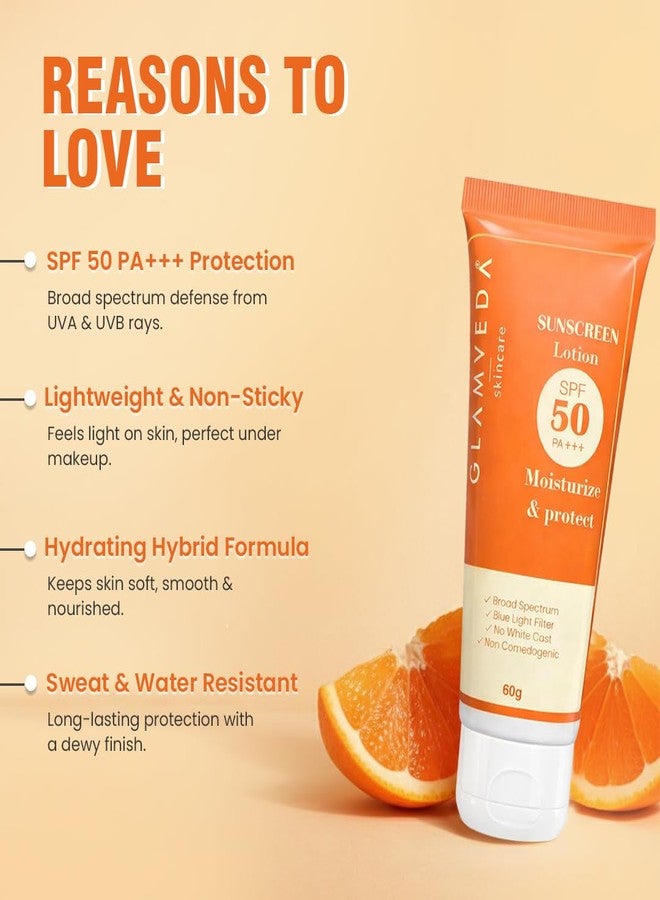 Glamveda Hybrid Sunscreen Lotion SPF 50 PA+++ | 60g | Transparent & Ultra-lightweight Sunscreen | Non-Greasy, Quick-Absorbing | Zero White Cast, All Skin Types | for Men & Women - Image 3