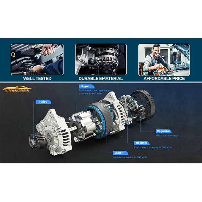 LONGKEES Alternator 12 V 110 A FIT Hyundai Veloster 2013-2017 & Kia 1.6 LSoul 2012-2016, Forte/Forte Koup / Forte5 2014-2016, Rio 2014-20176-Groove CW Pulley, Replaces 11609N 37300-2B760 AVA0174 - Image 5