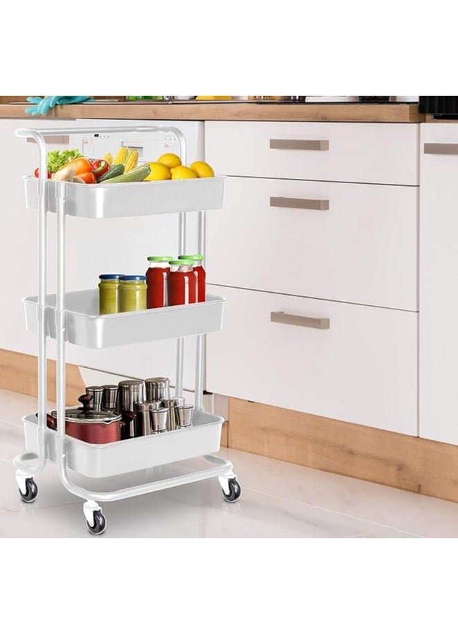 Generic 3 Tier Trolley Storage Cart Kitchen Storage Rack Trolley Organizer Cart with Handle and Wheels Kitchen Storage Utility Cart for Bathroom Beauty Hairdresser，Easy to Move（White）  - Image 3