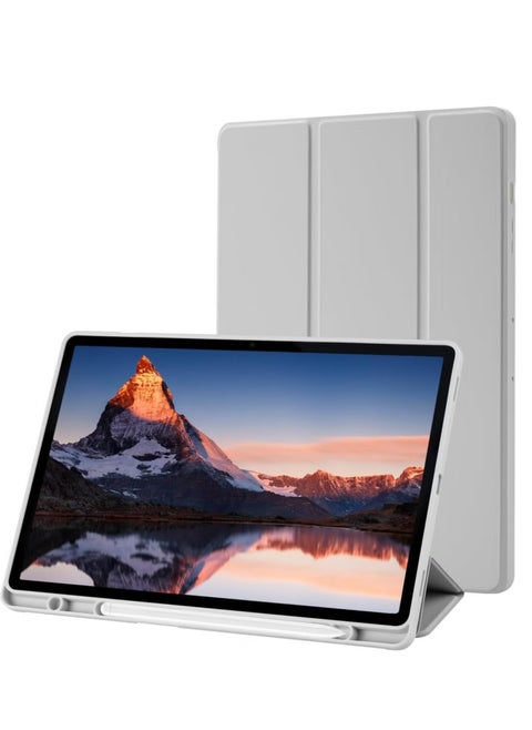 Samsung Galaxy Tab S10 Plus 12.4 Inch Case with S Pen Holder – Soft TPU Tri-Fold Stand Protective Cover, Auto Wake/Sleep, S Pen Charging Support, Gray Silver