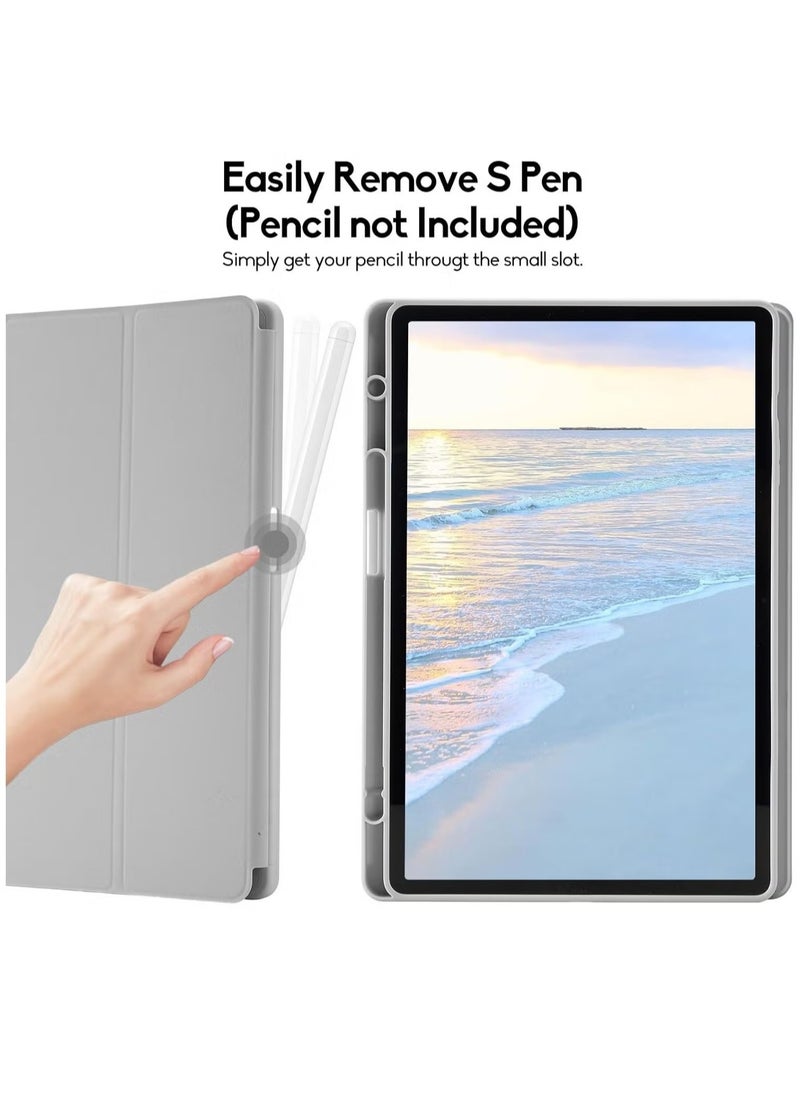 Samsung Galaxy Tab S10 Plus 12.4 Inch Case with S Pen Holder – Soft TPU Tri-Fold Stand Protective Cover, Auto Wake/Sleep, S Pen Charging Support, Gray Silver