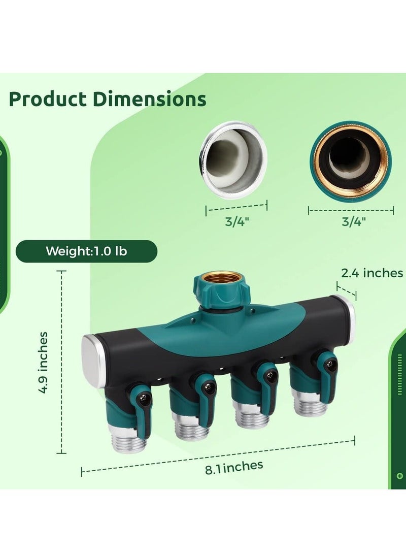 Generic Garden Hose Splitter, 4 Way Water Hose Connector, 3/4" Hose Faucet Manifold, Leakage-Resistant Threaded Connectors with Tight Valves for Drip Irrigation, Lawns, Outdoor Lawn Gardening Hoses - Image 2