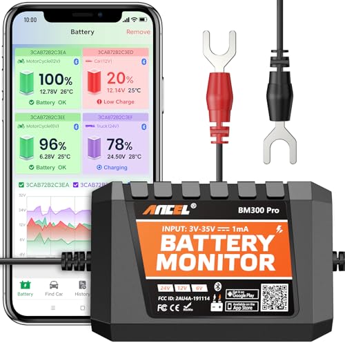 ANCEL BM300 Pro Battery Monitor 6V12V24V Universal with Bluetooth 53 Reinforced Design Charging Cranking Tests RealTime Alerts for LeadAcid Lithium Batteries in RV Truck Marine More - Image 1