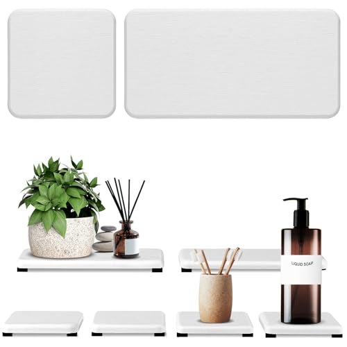 Lyxel 6PCS Fast Drying Diatomite Bathroom Tray, Water Absorbent Diatomite Coasters, Soap Dish Holders Toothbrush Holders for Bathroom Counter, Water Absorbing Stone Sink Organizer for Bathroom and Kitchen - Image 1