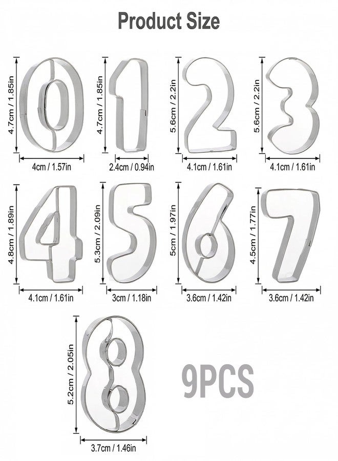 Grevosea 9 Pcs 2 In Number Cookie Cutters, Stainless Steel 0-8 (6 Reverses to 9) Birthday Numbers Cookie Cutter Set Fondant Dough Kitchen Baking Tool for Wedding Family Gathering Christmas Party - Image 2