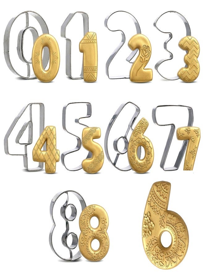 Grevosea 9 Pcs 2 In Number Cookie Cutters, Stainless Steel 0-8 (6 Reverses to 9) Birthday Numbers Cookie Cutter Set Fondant Dough Kitchen Baking Tool for Wedding Family Gathering Christmas Party - Image 1
