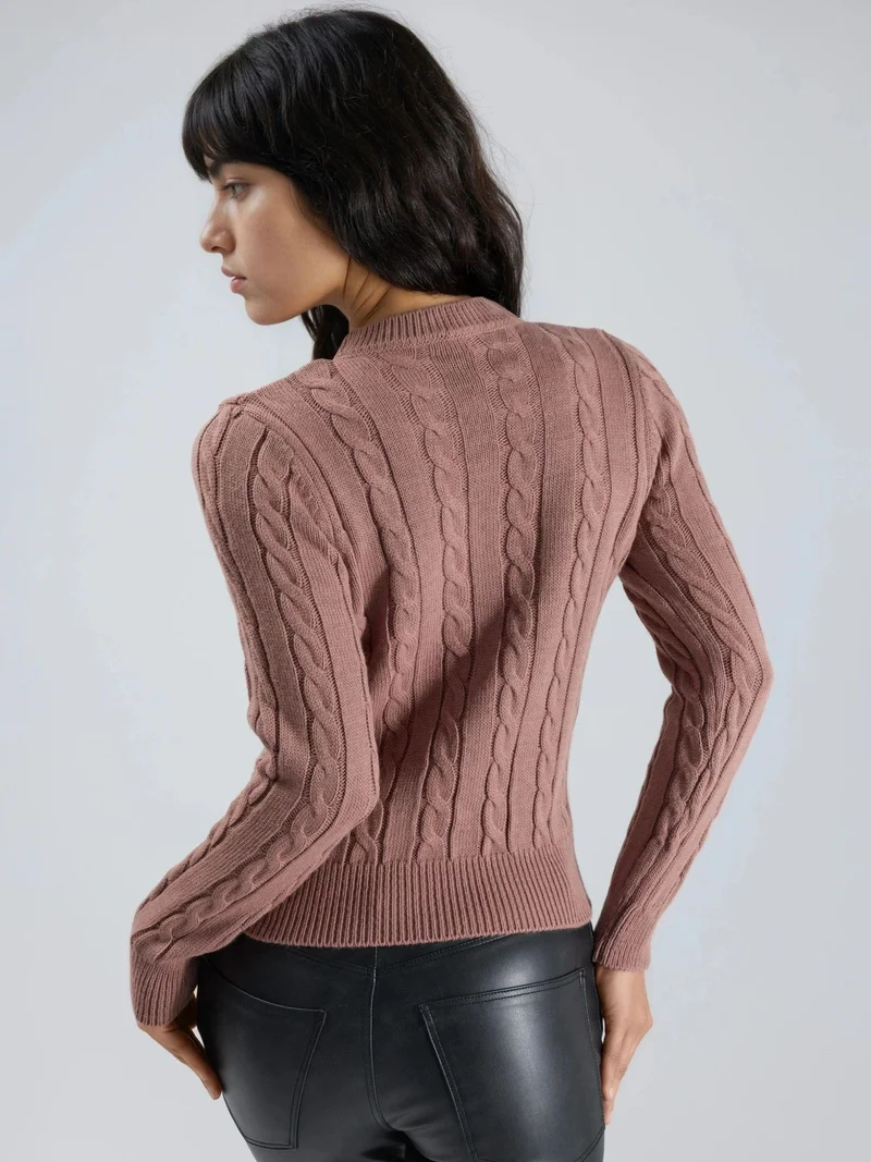 MY FASHION Dusty Rose Pink MY FASHION Fitted Cable Knit Sweater for Women | Best Price UAE