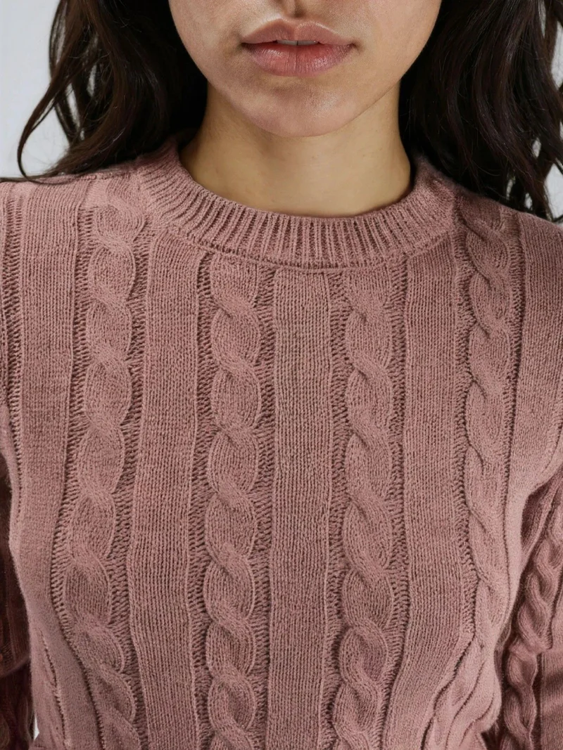 MY FASHION Dusty Rose Pink MY FASHION Fitted Cable Knit Sweater for Women | Best Price UAE